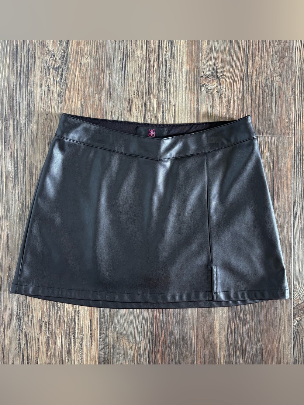 No Boundaries NoBo Black Faux Leather Skort Womens Medium Slit Festival